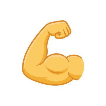 Biceps vector isolated emoji gesture representing strong arm muscle emoticon for workout, bodybuilding, and strength expression flat illustration.