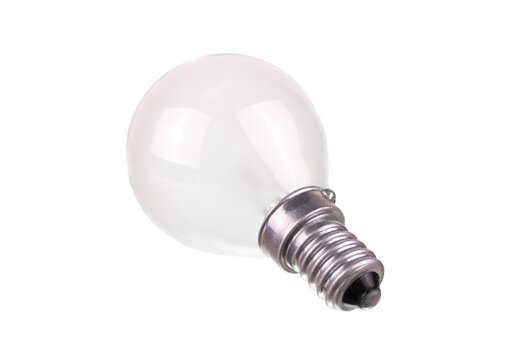 Frosted white globe light bulb, E14 base isolated on transparent background PNG