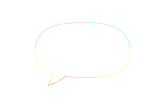 Neon Rainbow Gradient Speech Bubble Vector Illustration, Bright Glowing Chat Balloon for Text, Talk, Messaging, and Communication, Colorful Outline Frame on White Background for Creative Design.