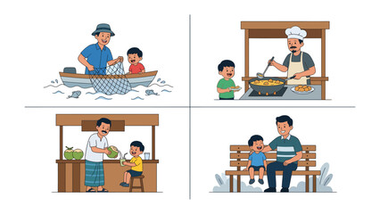 Fototapeta premium Daily Moments: A collage of everyday scenes illustrating daily activities, connecting diverse elements.