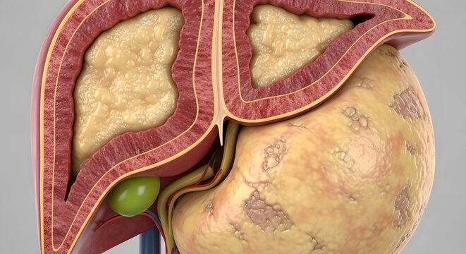 Medical Illustration of Human Fatty Liver Disease Anatomy