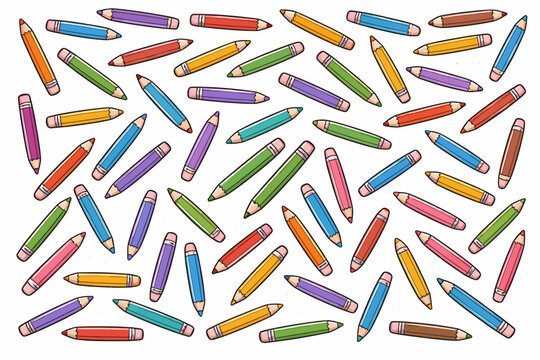 Can You Find Two Identical Pencils? Logic Puzzle for Children and Adults, Seek and Find Game, Educational Brain Teaser Activity Page with Colorful Cartoon Pencil Illustrations on White Background