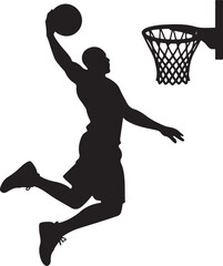 a basketball player performing a slam dunk silhouette vector © Ajmot