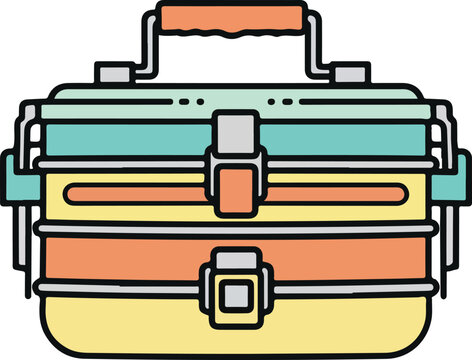 Vector illustration of a colorful multilevel plastic tackle box isolated on transparent background