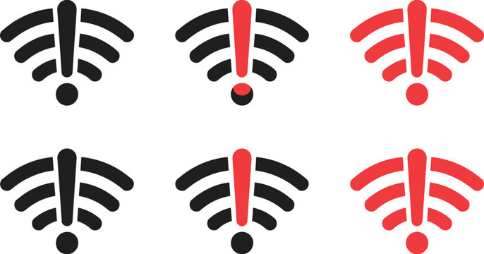 WiFi problem icon set no internet disconnect wireless signal vector illustration