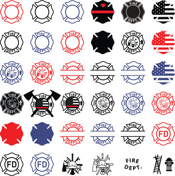 Fire Department Badge SVG Vector Bundle Firefighter Maltese Cross Logo Set