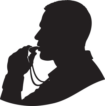 A man blowing a whistle likely a referee with distinct facial features silhouette vector
