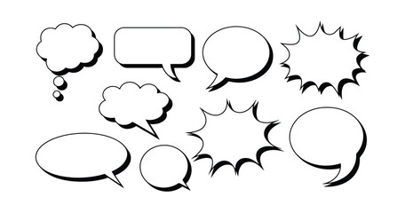 Bubble vector speech balloon icons for editable comic callout frames in clean outline and solid styles for dialogue design, messaging graphics, and cartoon illustration. © Sidratul Muntaha 4