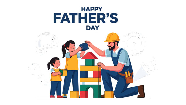 Father's Day Bonding: A heartwarming Father's Day scene features a father and his children engaged in playful construction, symbolizing the bonds of love, creativity, and the joy of shared moments.
