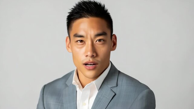 Young businessman posing seriously in studio portrait session