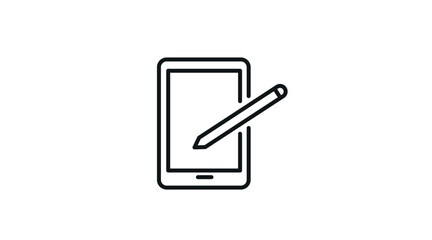 Graphic tablet and stylus icon: digital drawing pad with pen for artists, minimalist black line art vector illustration. © Eduardo
