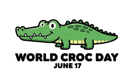 Fototapeta premium cute green cartoon crocodile celebrating world croc day on june 17 illustration