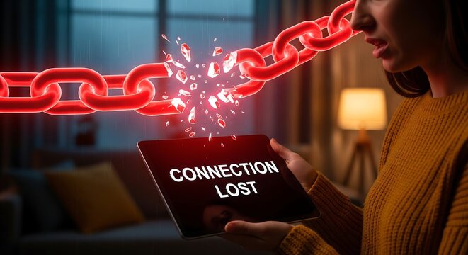 Connection lost error message on pixelated computer screen with red glitch effect