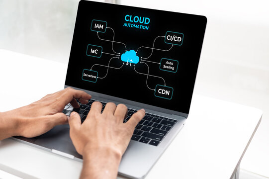 DevOps engineer working on cloud automation network nodes with CI/CD and serverless architecture