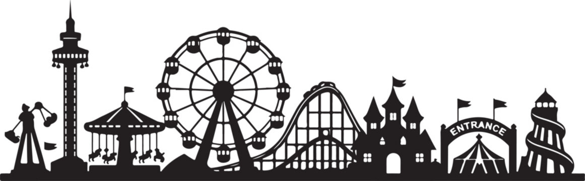 Amusement park skyline with a distinct silhouette vector.