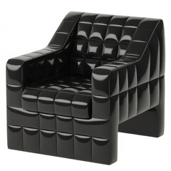 Fototapeta premium Black leather armchair with quilted tufted texture isolated on a white background