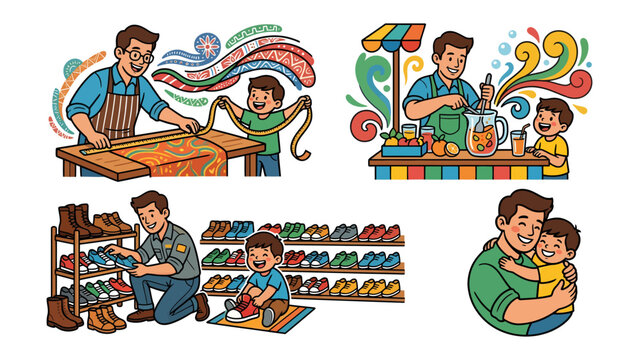 Father's Devotion Collection: A heart-warming series of illustrations, portraying a father's tender moments with his child, showcasing his craftsmanship, care, and unconditional love.