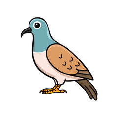 Fototapeta premium Cute Cartoon Dove Bird with Blue Head and Brown Wings Standing Alertly