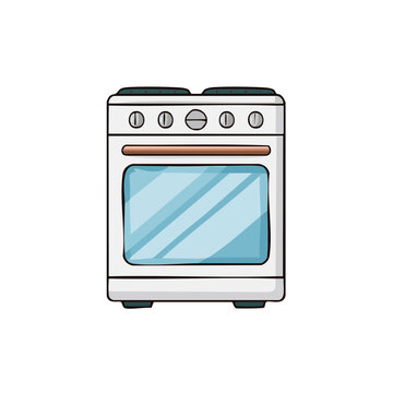 Cartoon kitchen stove with oven and cooktop for cooking and baking