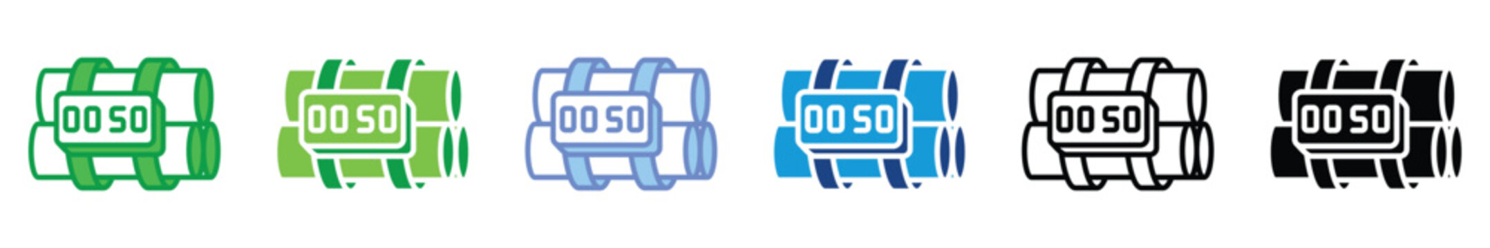 Time Bomb Icon Set Vector Illustration, Explosive Dynamite Timer Symbol Collection, Flat Detonator and Danger Icons