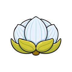 Obraz premium Stylized white cotton boll with green leaves illustration isolated on white background