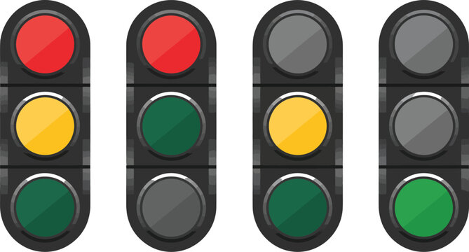 Traffic light schematic diagram red yellow green signal system vector illustration