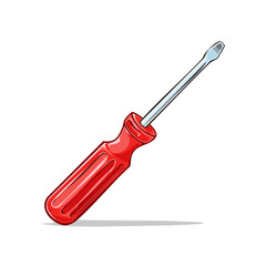 Fototapeta premium Red Handheld Screwdriver with Metal Shaft and Flathead Tip