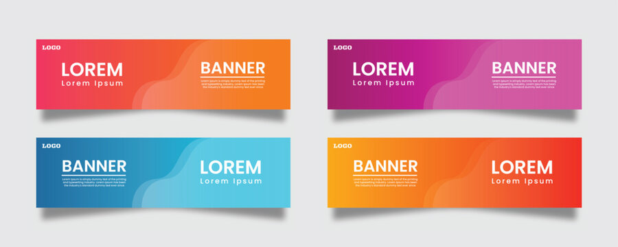 Professional corporate identity banner set with vibrant orange blue and magenta gradient backgrounds for business marketing campaigns and website header design with bold typography elements.