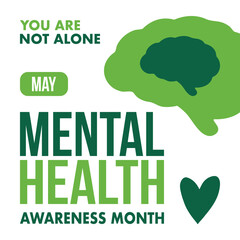 Naklejka premium Mental Health Awareness Month in May. Annual campaign in United States. Raising awareness of mental health. Control and protection. Prevention campaign. Medical health care design. Vector illustration