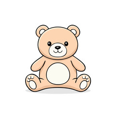 Fototapeta premium Cute cartoon teddy bear illustration with big eyes and rounded ears sitting on white.