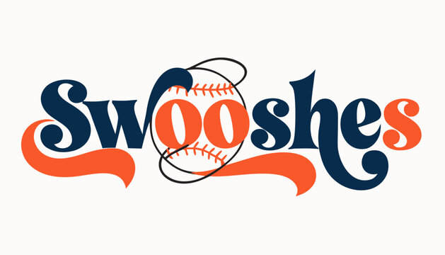 Swooshes text tails for baseball design. Sports swash underline shapes set in retro style. Swish typography font elements for athletics, baseball, football decoration. Black swirl vector line .vector 