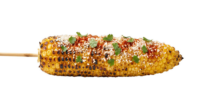 Grilled Mexican street corn elote isolated on transparent background png