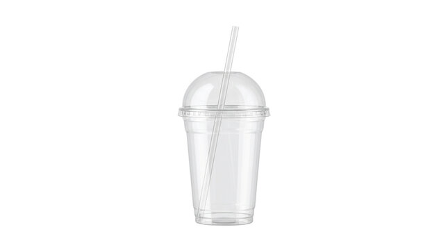 Empty plastic cup with straw isolated on transparent background png