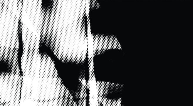 Abstract glitch halftone paper texture. black and white distorted vertical lines, torn pixel bands. for urban apparel print, retro zine poster, and edgy backdrop. modern abstract vector graphic.