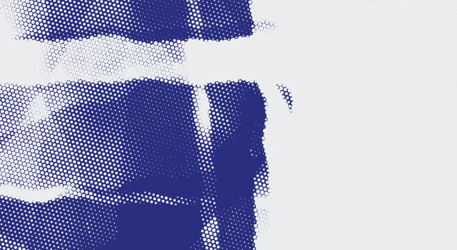 Abstract grunge photocopy halftone texture. blue and white smear, distressed ripped paper, pixel noise. for retro zine poster, urban streetwear print, and edgy backdrop. eps stock vector.