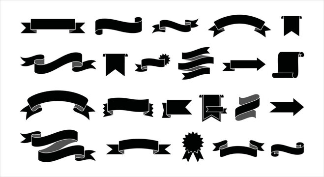 Elegant Black Ribbon Banners and Labels for Graphic Design Projects