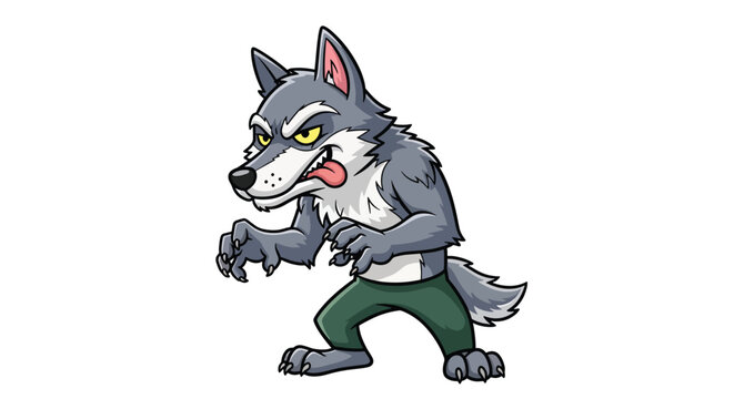 Cartoon illustration of an aggressive werewolf character.