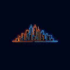 Fototapeta premium Neon Cityscape Skyline Icon Glowing Modern Abstract Design