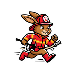 Naklejka premium Cartoon rabbit wearing firefighter gear.