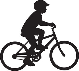 Obraz premium Black silhouette child riding bicycle, kid on bike icon, cycling illustration, vector graphic