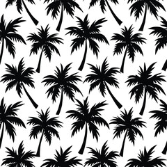 Fototapeta premium Black palm tree seamless vector pattern background illustration.