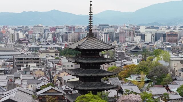 Yasaka Pagoda in Kyoto cityscape aerial view