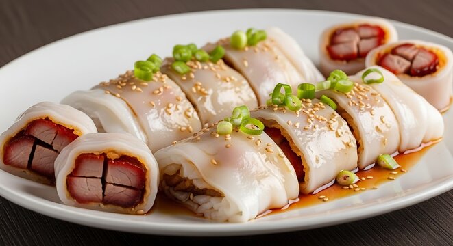 Delicious sliced steamed pork rolls.