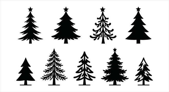 Collection of diverse Christmas tree silhouettes for holiday decoration and festive design projects