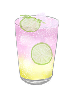 Rainbow Mojito Cocktail Colorful Lime Fresh Drink, Summer Cute Illustration