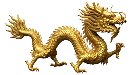 Obraz premium Golden dragon with transparent background