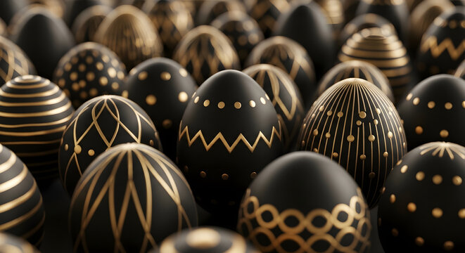 Black Easter eggs with gold patterns