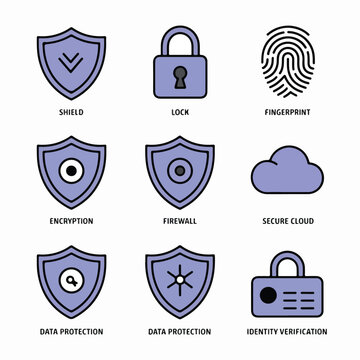 Cybersecurity and Privacy Icons Set with Shield, Lock, Encryption, VPN and Data Protection Elements 2.eps