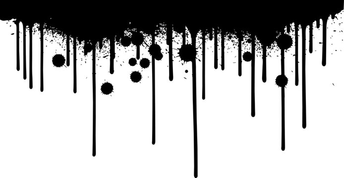 Black paint drips on white background.
