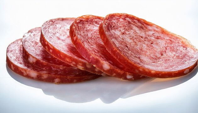 slices of salami floating against transparency background showcasing texture